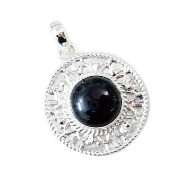 Riyo Aesthetic Gemstone Round Cabochon Black Black Onyx 1190 Sterling Silver Pendant Gift For Good Friday