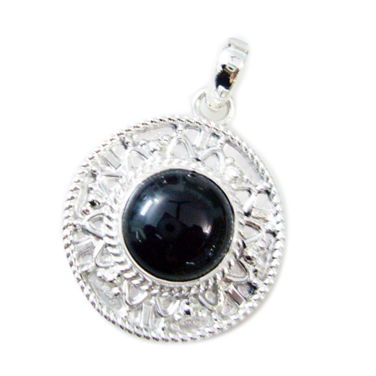 riyo estetisk ädelsten rund cabochon svart svart onyx 1190 sterling silver hänge present till långfredag