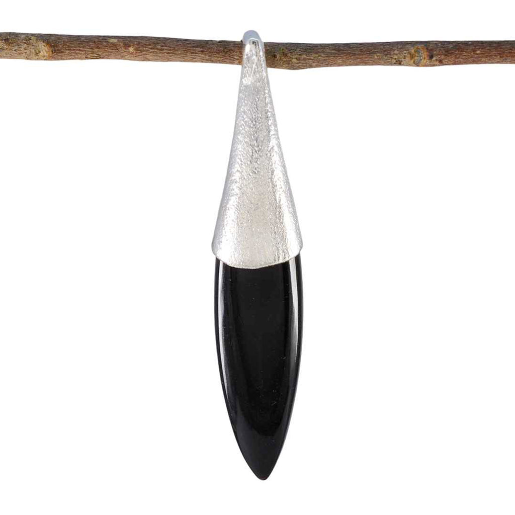Riyo Spunky Gemstone Marquise Cabochon Black Black Onyx Sterling Silver Pendant Gift For Handmade