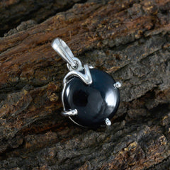 Riyo atractiva piedra preciosa cabujón redondo negro ónix negro colgante de plata de ley 987 regalo para el día del maestro