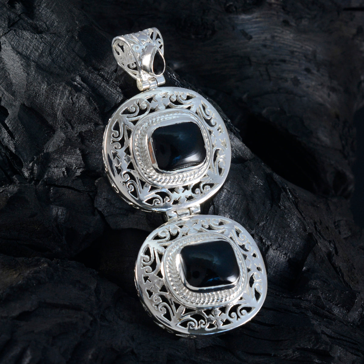 Подвеска из стерлингового серебра 998 пробы riyo с прекрасными драгоценными камнями, мультикабошон, черный, черный оникс, подарок на Страстную пятницу