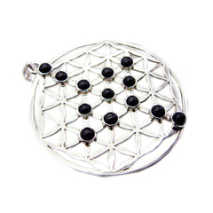 Riyo Appealing Gems Round Cabochon Black Black Onyx Silver Pendant Gift For Wife