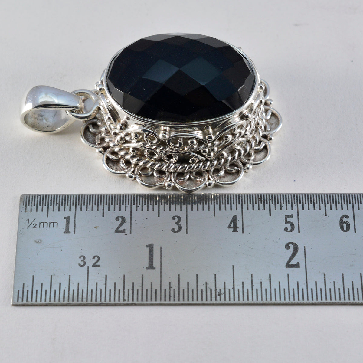 Riyo Foxy Gemstone Oval Checker Black Black Onyx Sterling Silver Pendant Gift For Christmas