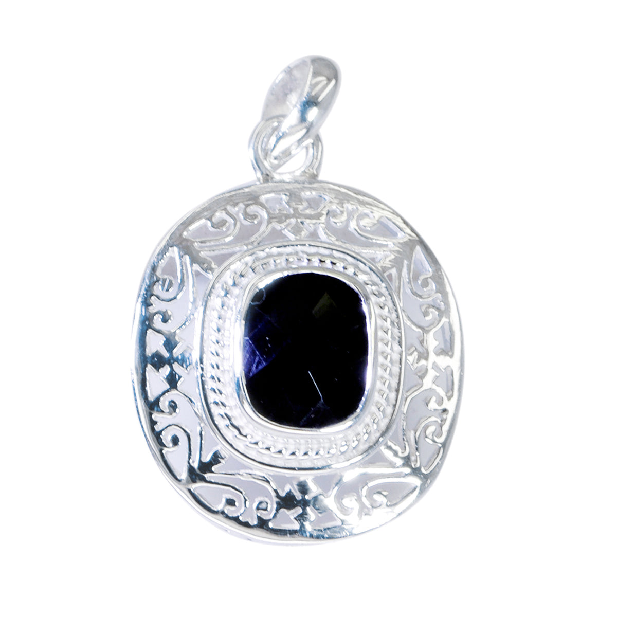 Riyo Smashing Gems Octagon Checker Black Black Onyx Silber Anhänger Geschenk zum zweiten Weihnachtsfeiertag