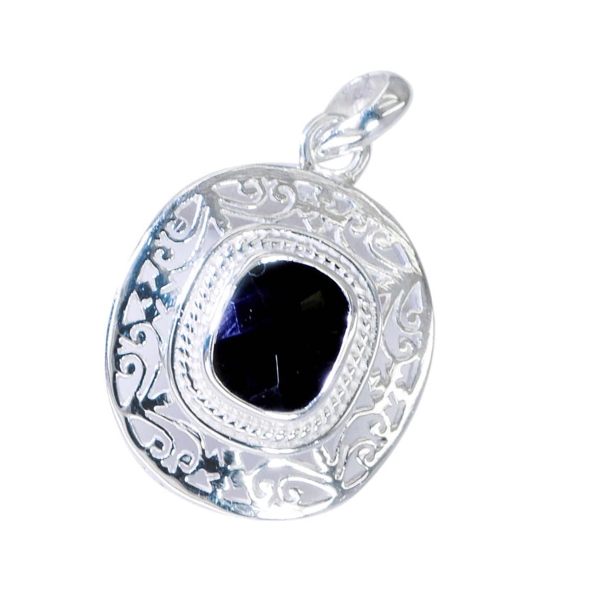 Riyo Smashing Gems Octagon Checker Black Black Onyx Silber Anhänger Geschenk zum zweiten Weihnachtsfeiertag