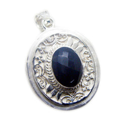 Riyo fanciable piedra preciosa ovalada checker negro ónix negro colgante de plata de ley 1004 regalo para novia
