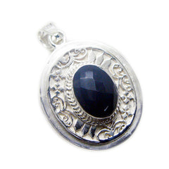 Riyo Fanciable Gemstone Oval Checker Black Black Onyx 1004 Sterling Silver Pendant Gift For Girlfriend