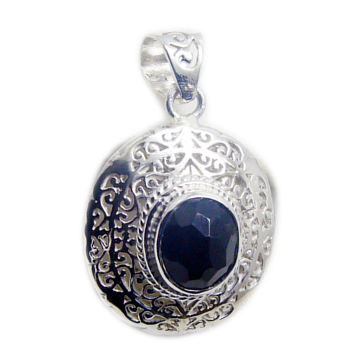 Riyo Comely Gemstone Oval Checker Zwart Zwart Onyx Sterling zilveren hanger cadeau voor vrouwen