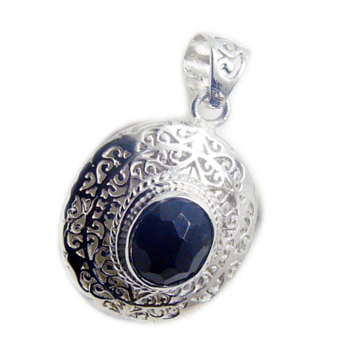 Riyo Comely Gemstone Oval Checker Black Black Onyx Sterling Silver Pendant Gift For Women