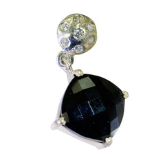 Riyo Decorative Gems Cushion Checker Black Black Onyx Solid Silver Pendant Gift For Good Friday
