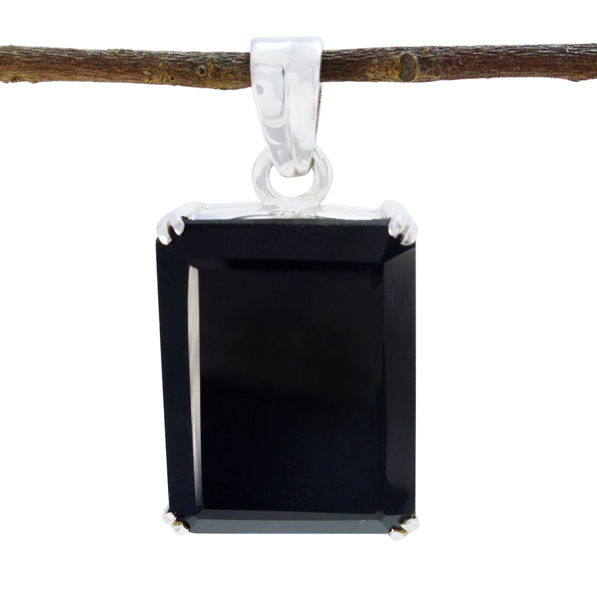 Riyo Genuine Gems Octagon Faceted Black Black Onyx Silver Pendant Gift For Engagement