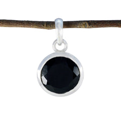 Riyo Decorative Gems Anhänger, rund, facettiert, schwarzer schwarzer Onyx, massives Silber, Geschenk für Hochzeit