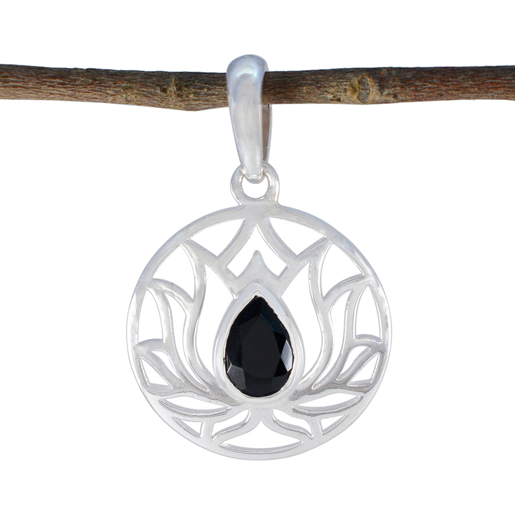 Riyo Heavenly Gemstone Pear Faceted Black Black Onyx 988 Sterling Silver Pendant Gift For Girlfriend