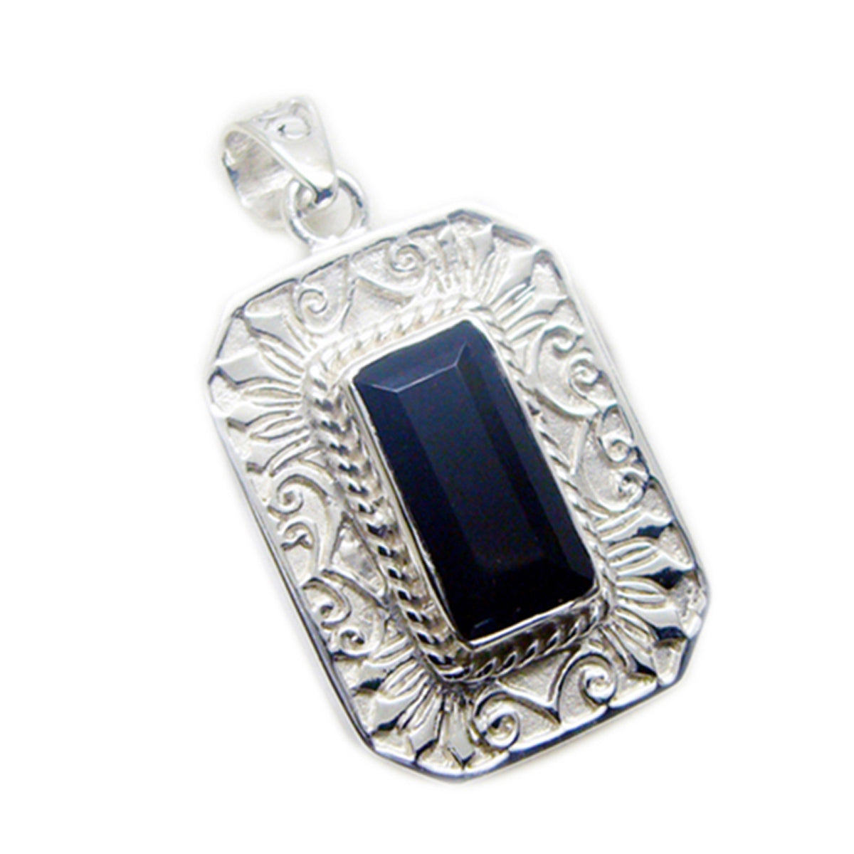Riyo gemas atractivas octágono facetado negro ónix negro colgante de plata maciza regalo para boda