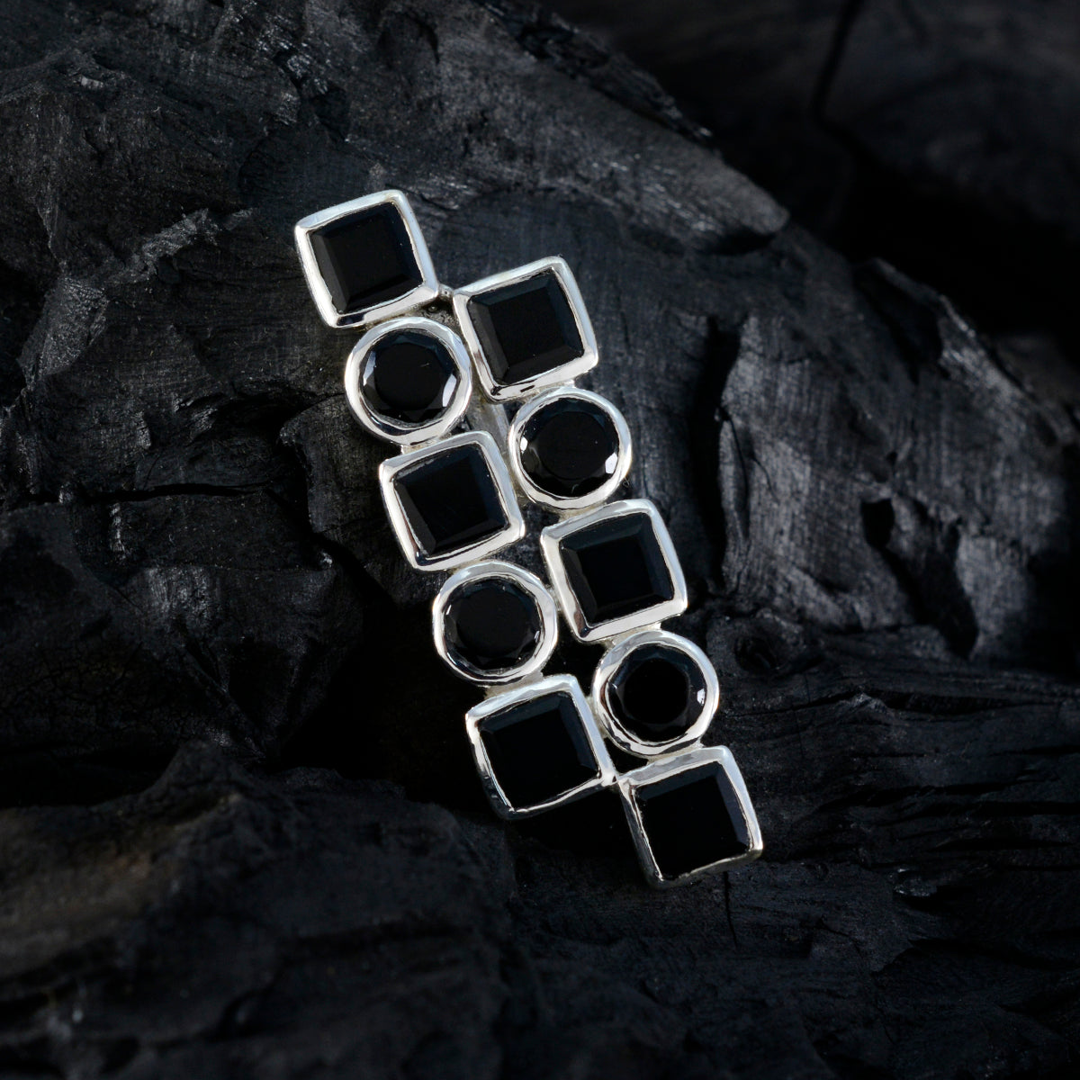 Riyo Beauteous Gemstone Multi Faceted Black Black Onyx Sterling Silver Pendant Gift For Christmas