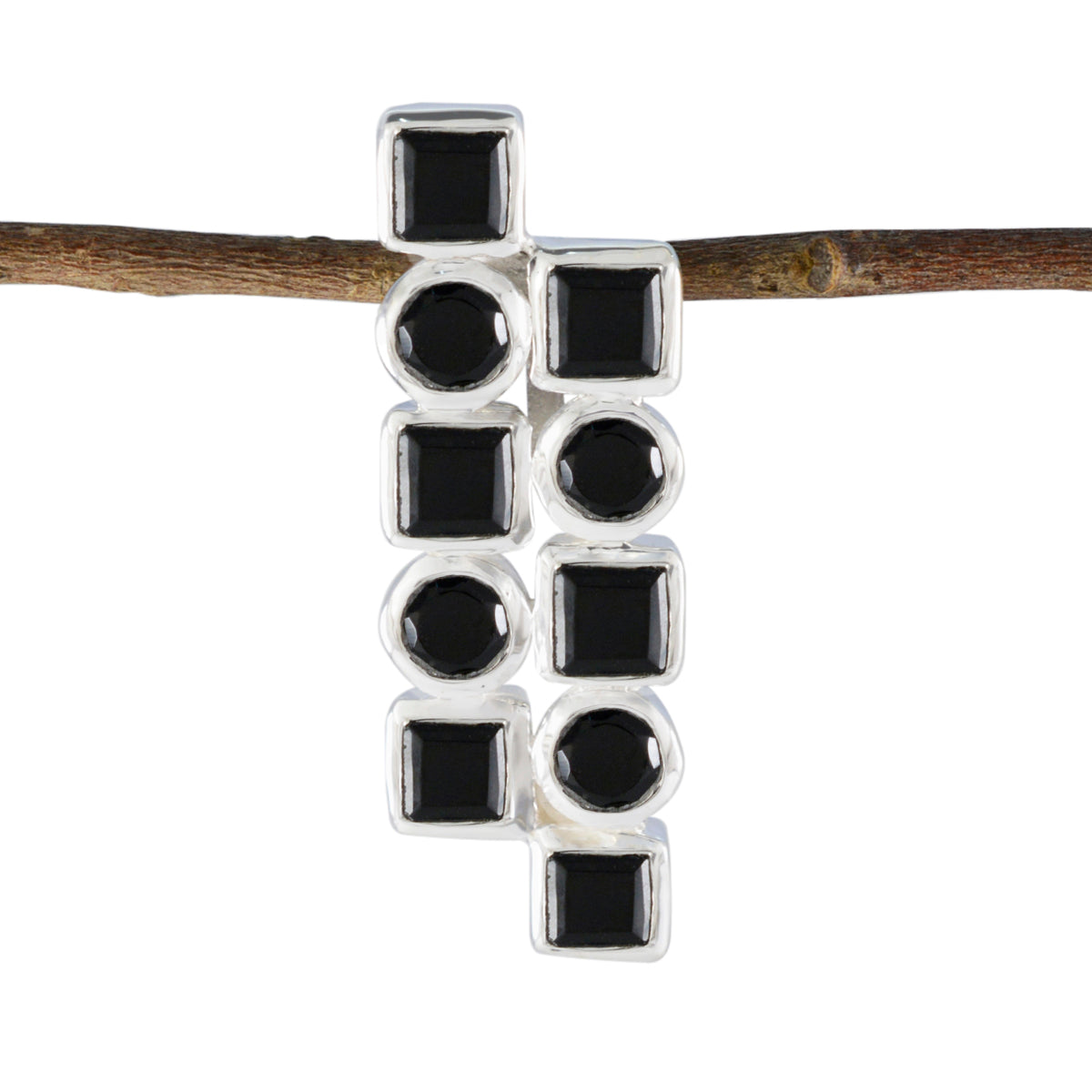 Riyo Beauteous Gemstone Multi Faceted Black Black Onyx Sterling Silver Pendant Gift For Christmas