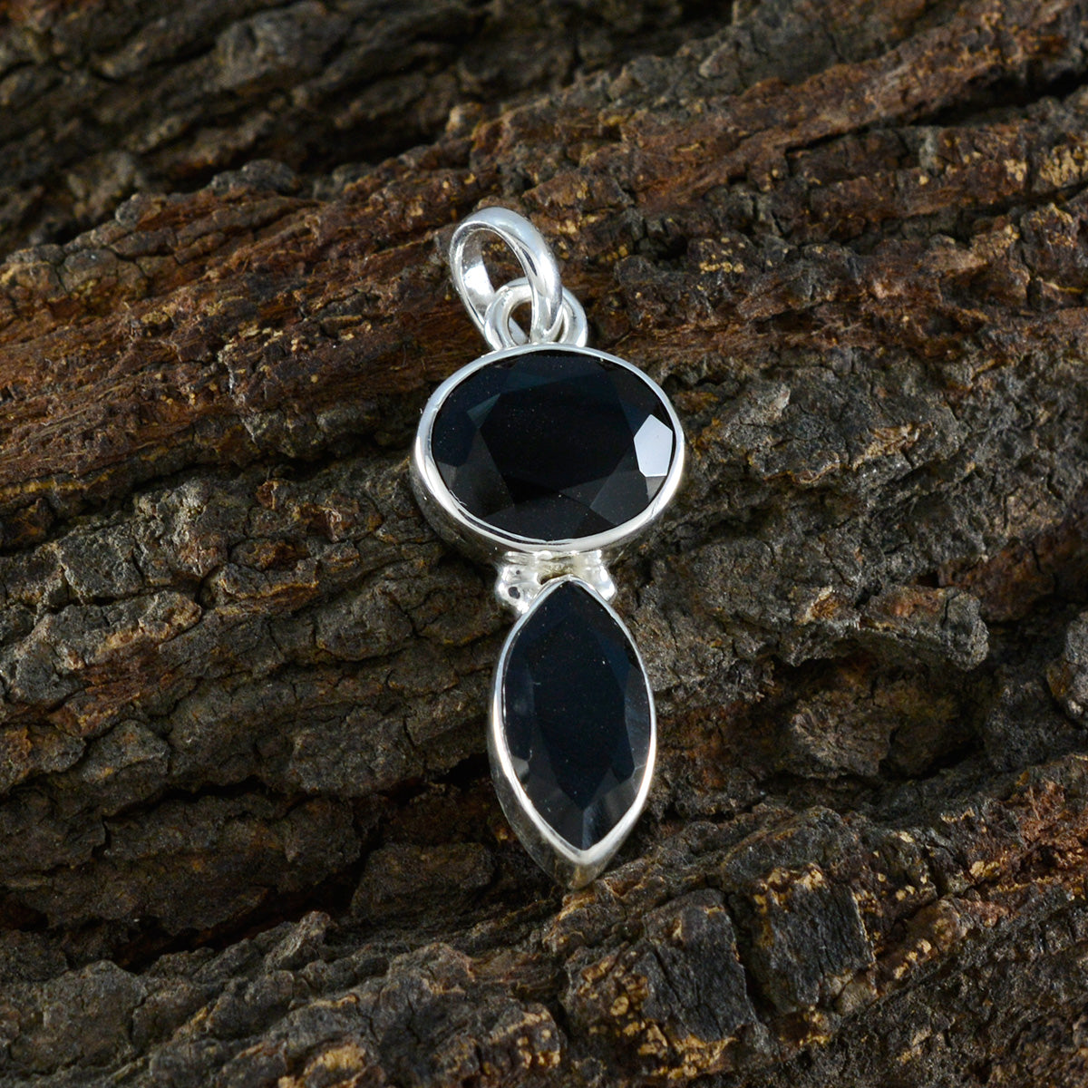Riyo elegante edelsteen multi-facet zwart zwart onyx sterling zilveren hanger cadeau voor handgemaakt