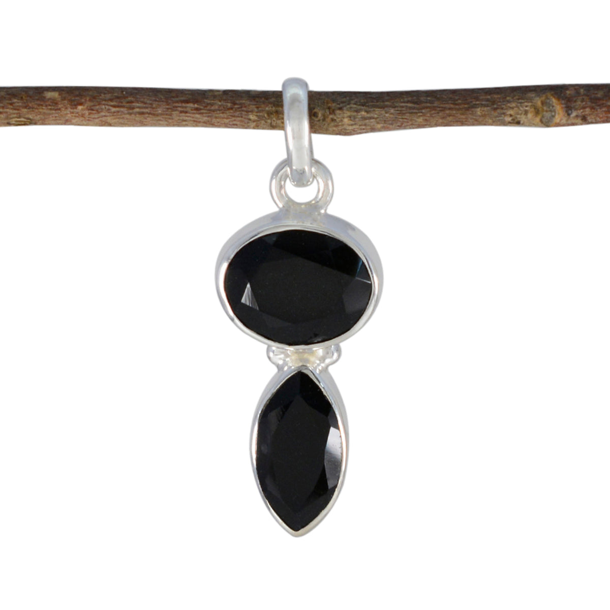 riyo élégant pierre précieuse multi facettes noir onyx noir pendentif en argent sterling cadeau pour la main