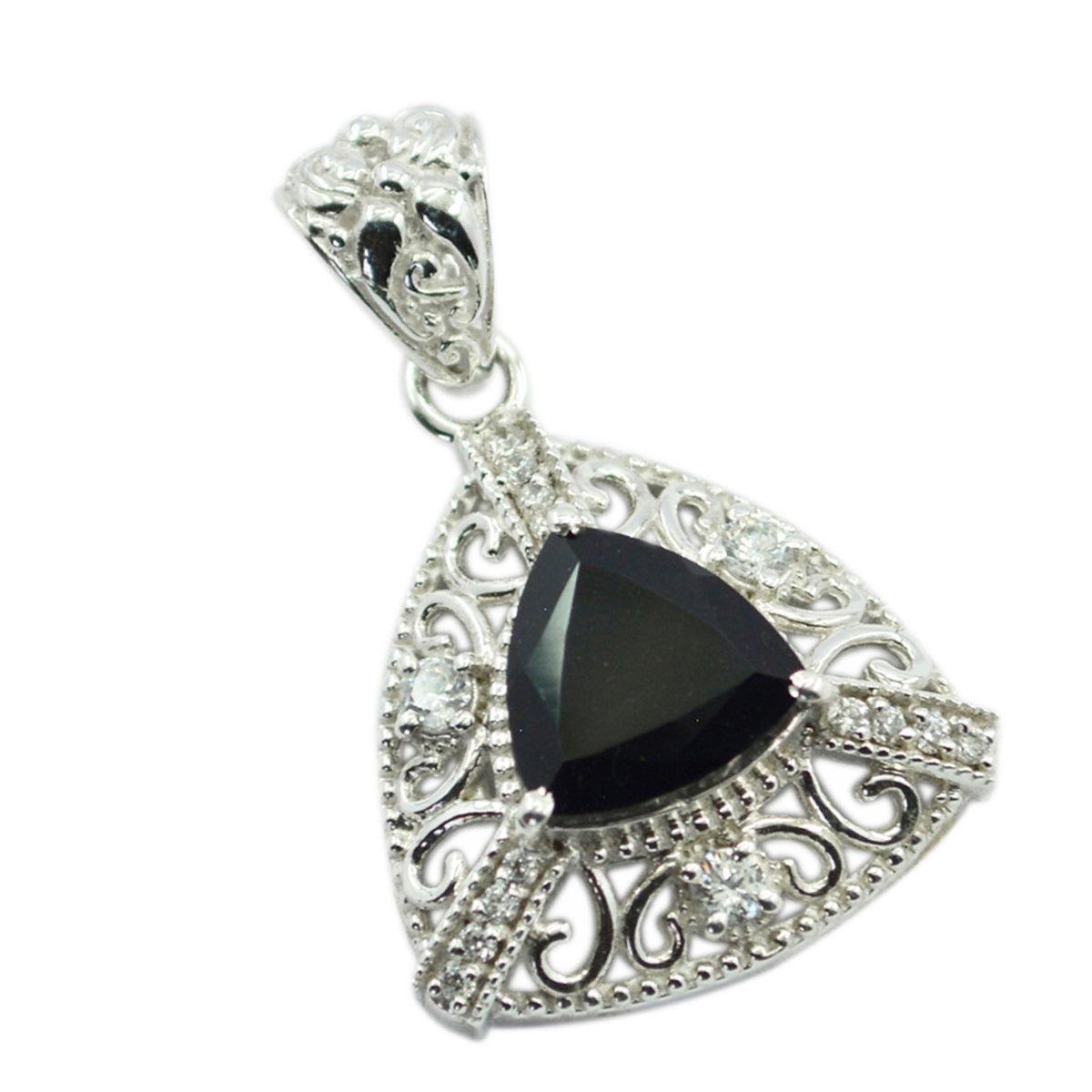 Riyo Pretty Gems Trillion Faceted Black Black Onyx Solid Silver Pendant Gift For Easter Sunday