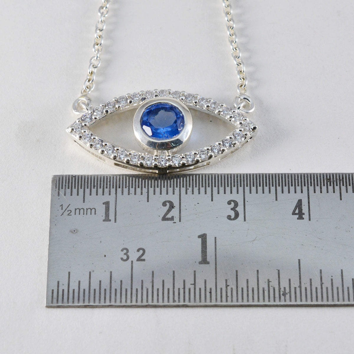 Riyo Fanciable Gemstone Round Faceted Blue Blue Sapphire Cz 1145 Sterling Silver Pendant Gift For Birthday