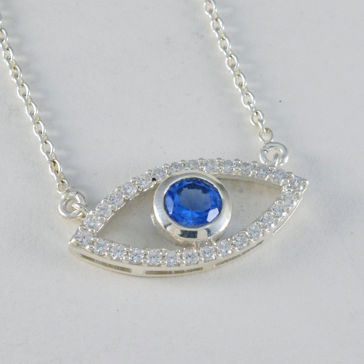 Riyo Fanciable Gemstone Round Faceted Blue Blue Sapphire Cz 1145 Sterling Silver Pendant Gift For Birthday