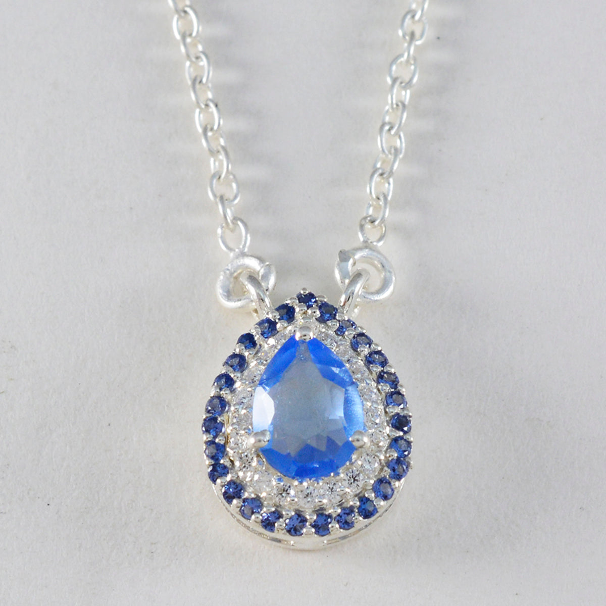 Riyo Nice Gemstone Pear Faceted Blue Blue Sapphire Cz Sterling Silver Pendant Gift For Friend