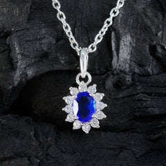 riyo attraktiva ädelstenar ovala fasetterad blå blå safir cz massivt silver hänge present till jubileum