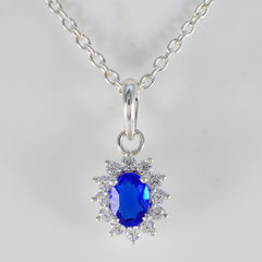 Riyo Attractive Gems Oval Faceted Blue Blue Sapphire Cz Solid Silver Pendant Gift For Anniversary