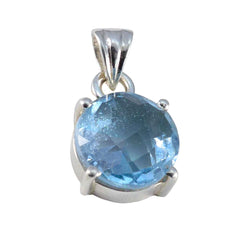 riyo easy pierre précieuse ronde damier bleu topaze bleue pendentif en argent sterling 934 cadeau pour le vendredi saint