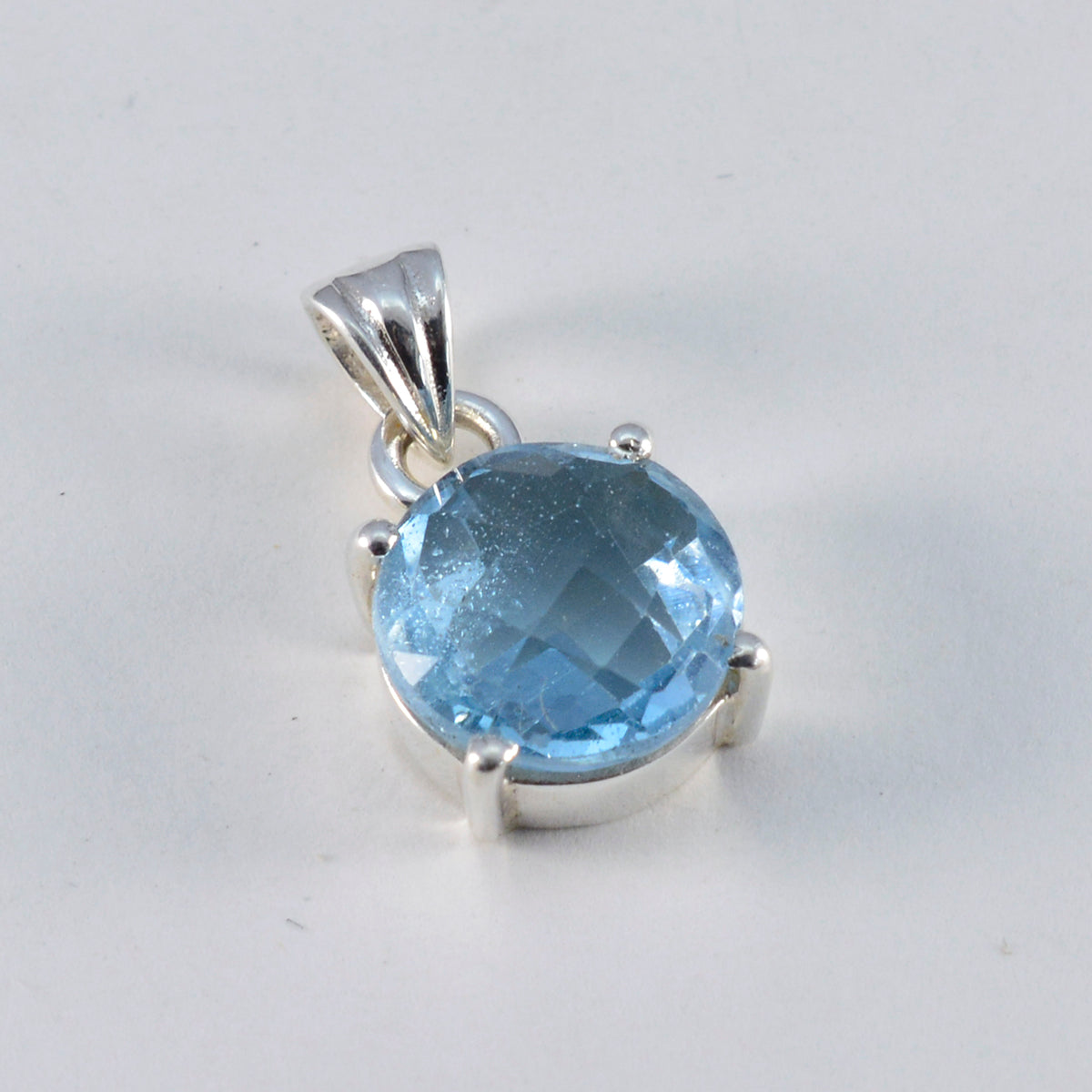 Riyo Easy Gemstone Round Checker Blue Blue Topaz 934 Sterling Silver Pendant Gift For Good Friday