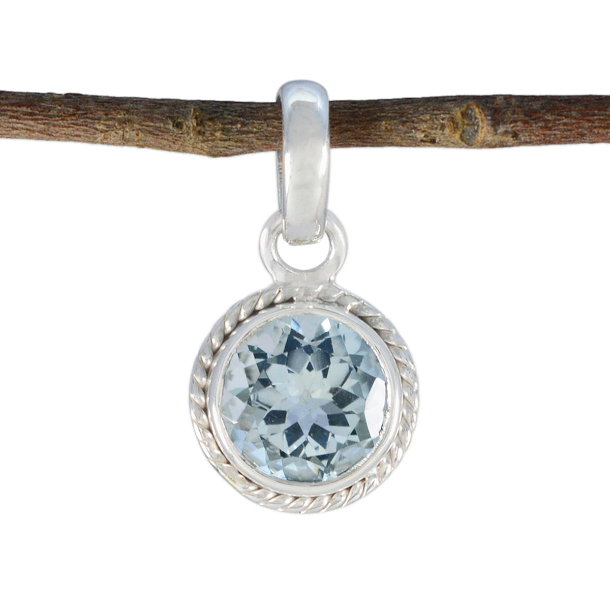 Riyo Alluring Gems Round Faceted Blue Blue Topaz Silver Pendant Gift For Boxing Day