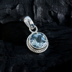 Riyo, gemme seducenti, ciondolo in argento con topazio azzurro rotondo sfaccettato, regalo per il giorno di Santo Stefano