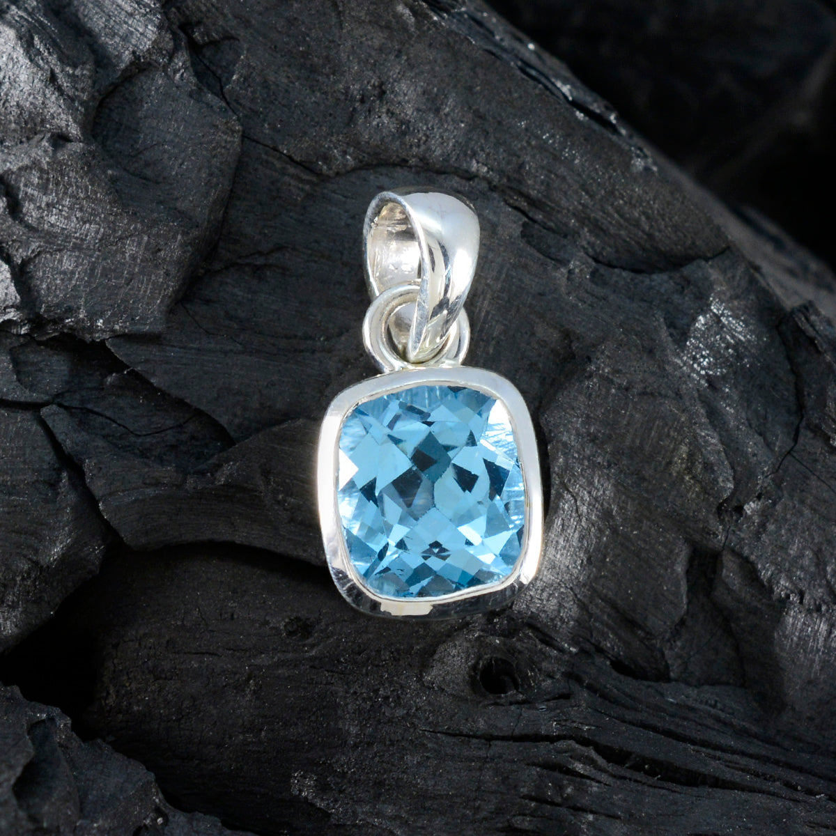 ciondolo in argento con gemme riyo ad eliminazione diretta, ottagonale sfaccettato, topazio azzurro blu, regalo per la sorella