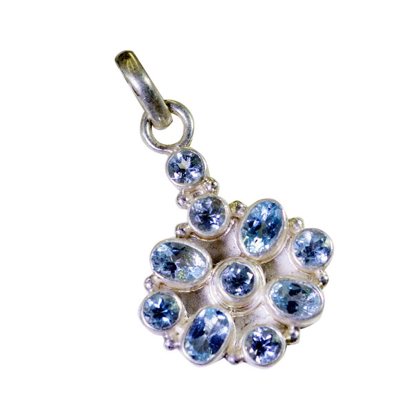Riyo Comely Gems Multi Faceted Blue Blue Topaz Silver Pendant Gift For Wife