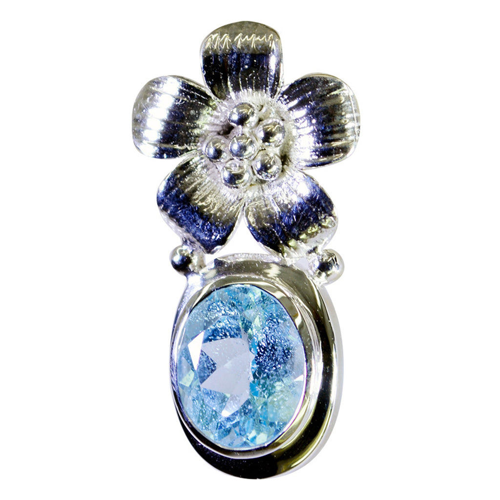 Riyo Genuine Gemstone Oval Faceted Blue Blue Topaz 925 Sterling Silver Pendant Gift For Birthday