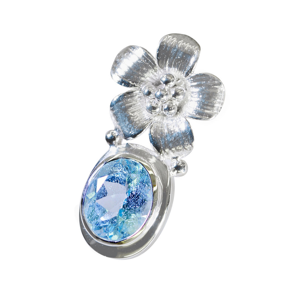 Ciondolo in argento sterling 925 con topazio azzurro ovale sfaccettato in vera pietra preziosa riyo, regalo per il compleanno