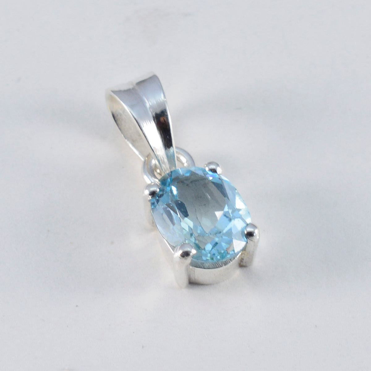 Riyo Fanciable Gemstone Oval Faceted Blue Blue Topaz Sterling Silver Pendant Gift For Christmas