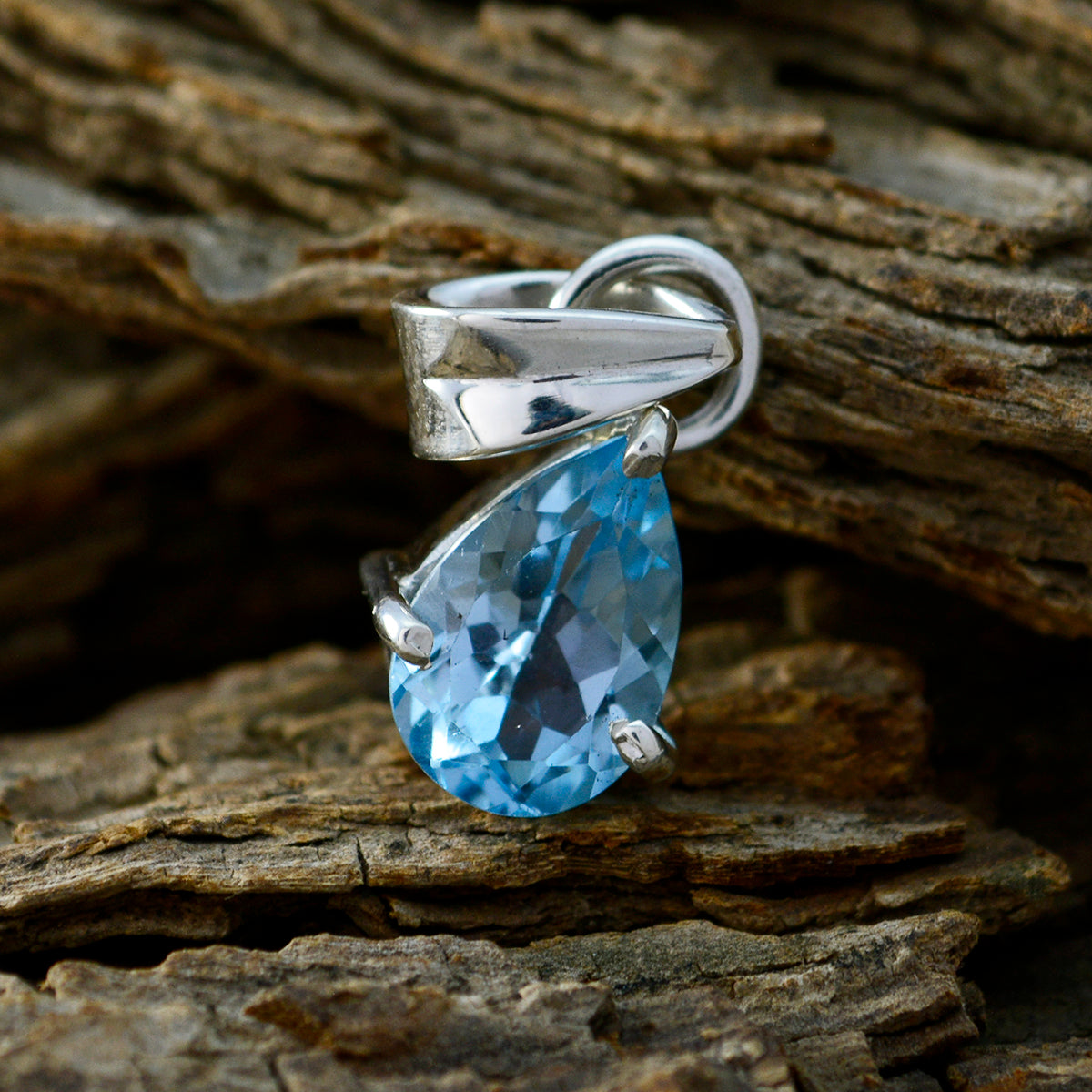Riyo Good Gemstones Peer Facet Blue Blue Topaz Solid Silver Hangers moederdagcadeau