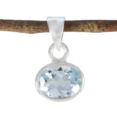Riyo Real Gems Oval Faceted Blue Blue Topaz Silver Pendant Gift For Engagement