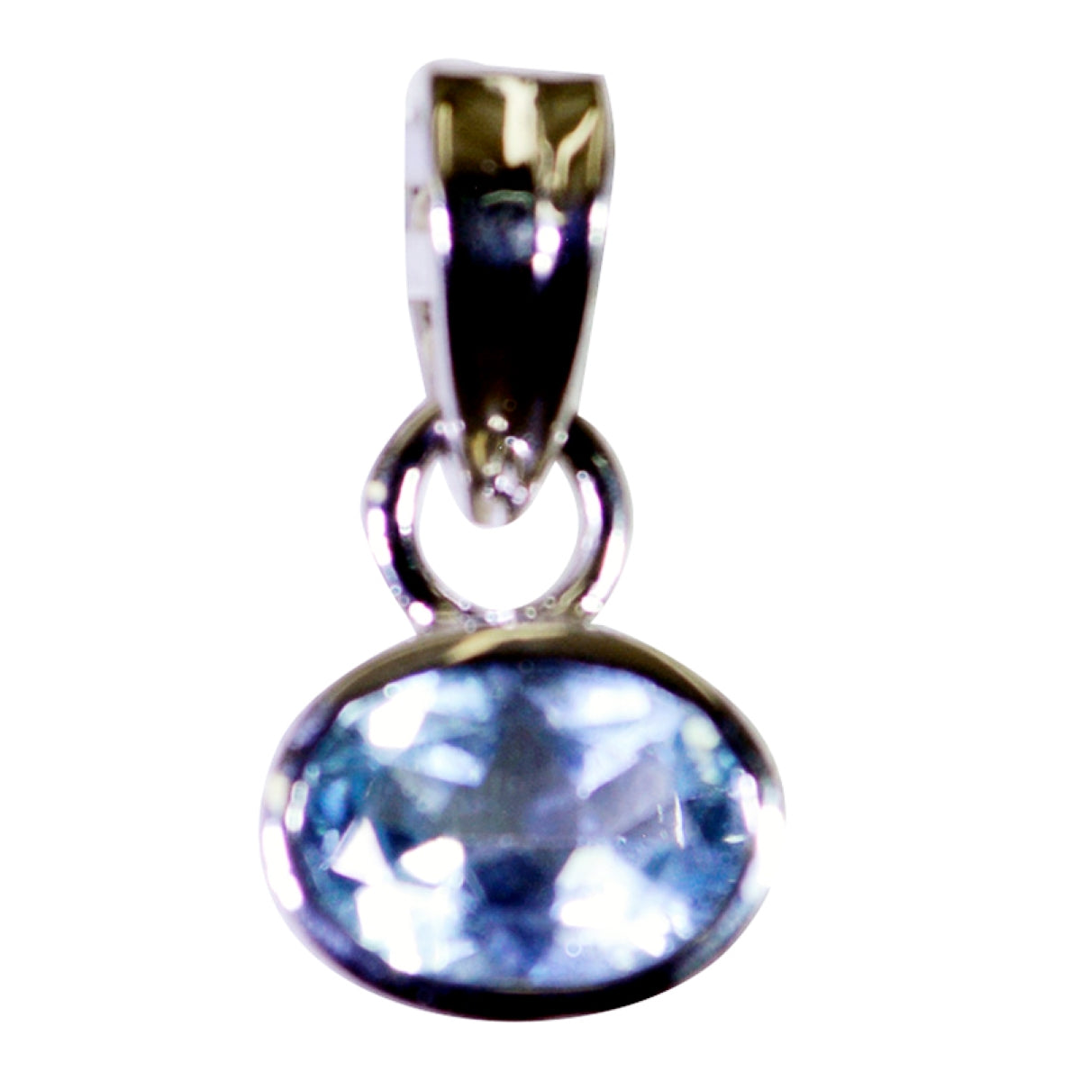 Riyo Real Gems Oval Faceted Blue Blue Topaz Silver Pendant Gift For Engagement