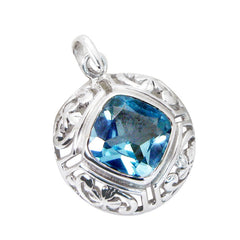 Riyo Tasty Gems Cushion Faceted Blue Blue Topaz Silver Pendant Gift For Engagement