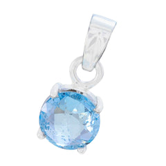 Riyo Drop Gems Round Faceted Blue Blue Topaz Solid Silver Pendant Gift For Anniversary