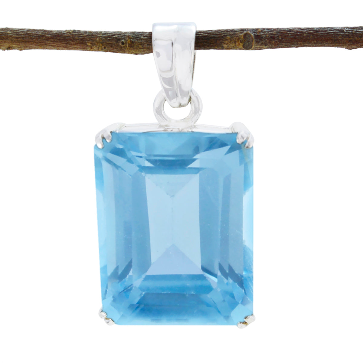 Riyo Nice Gemstone Octagon Faceted Blue Blue Topaz Sterling Silver Pendant Gift For Friend