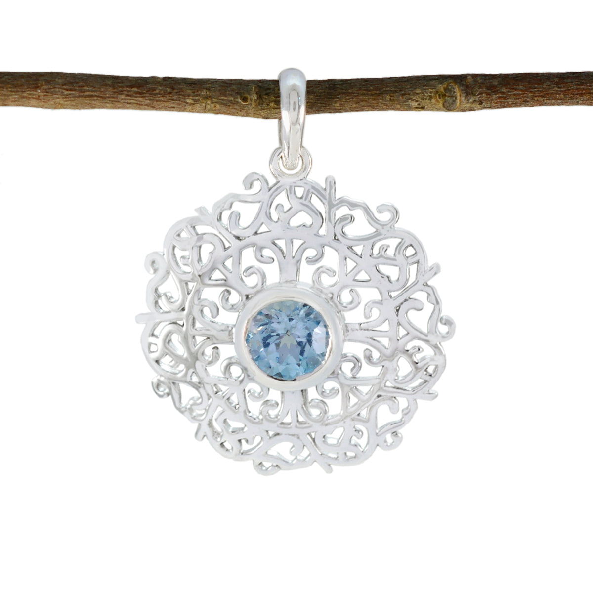 Riyo Beddable Gems ronde gefacetteerde blauw blauwe topaas massief zilveren hanger cadeau voor jubileum