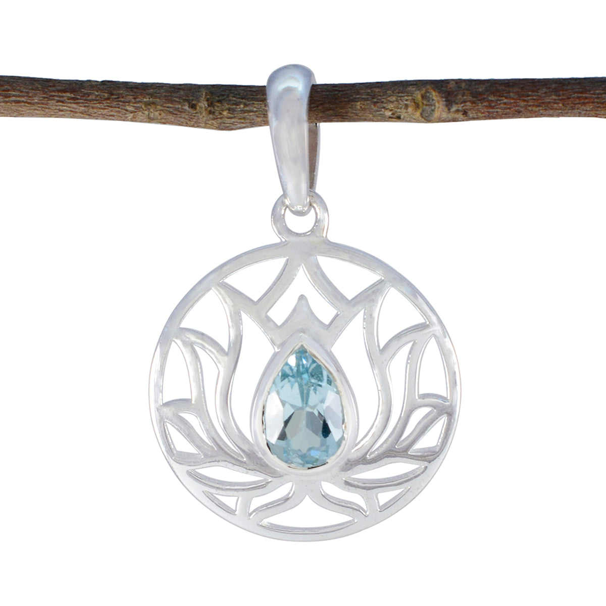 Riyo prachtige edelstenen peer gefacetteerde blauw blauwe topaas zilveren hanger cadeau voor verloving