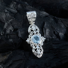 riyo mignon pierre précieuse ronde à facettes bleu topaze bleue pendentif en argent sterling cadeau pour noël