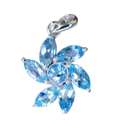 Riyo Alluring Gemstone Multi Faceted Blue Blue Topaz Sterling Silver Pendant Gift For Friend