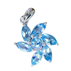 Riyo Alluring Gemstone Multi Faceted Blue Blue Topaz Sterling Silver Pendant Gift For Friend