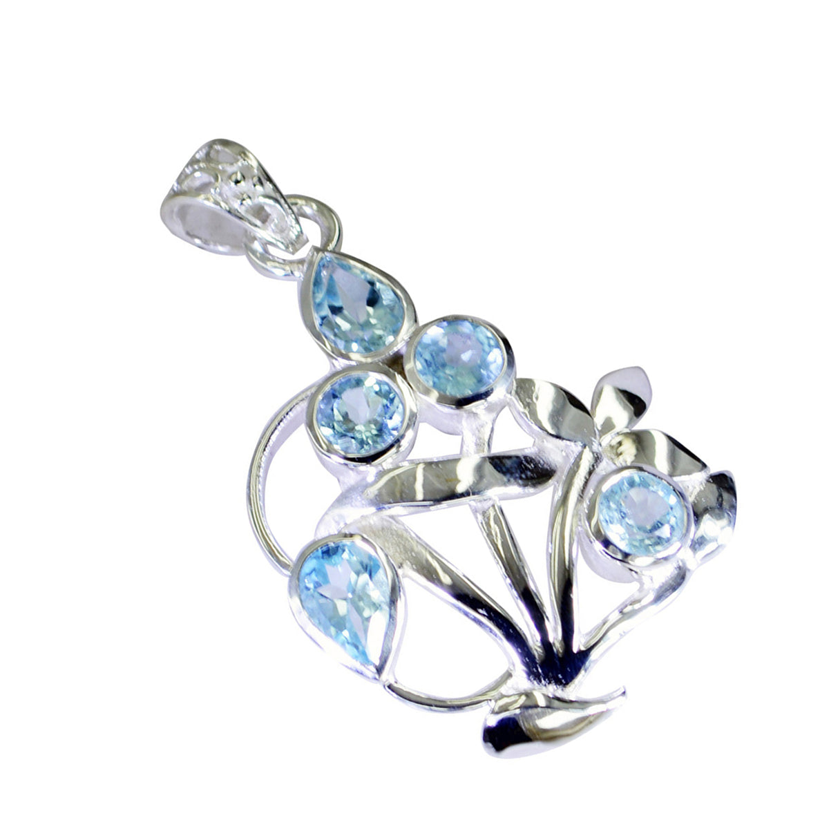Riyo Irresistible Gems Multi Faceted Blue Blue Topaz Solid Silver Pendant Gift For Good Friday