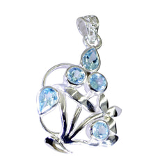 Riyo Irresistible Gems Multi Faceted Blue Blue Topaz Solid Silver Pendant Gift For Good Friday